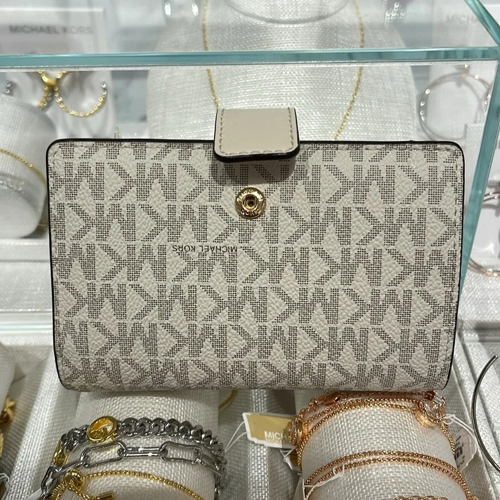 Michael Kors Jet Set Medium Floral Embellished Signature Logo Bi-fold Wallet NWT